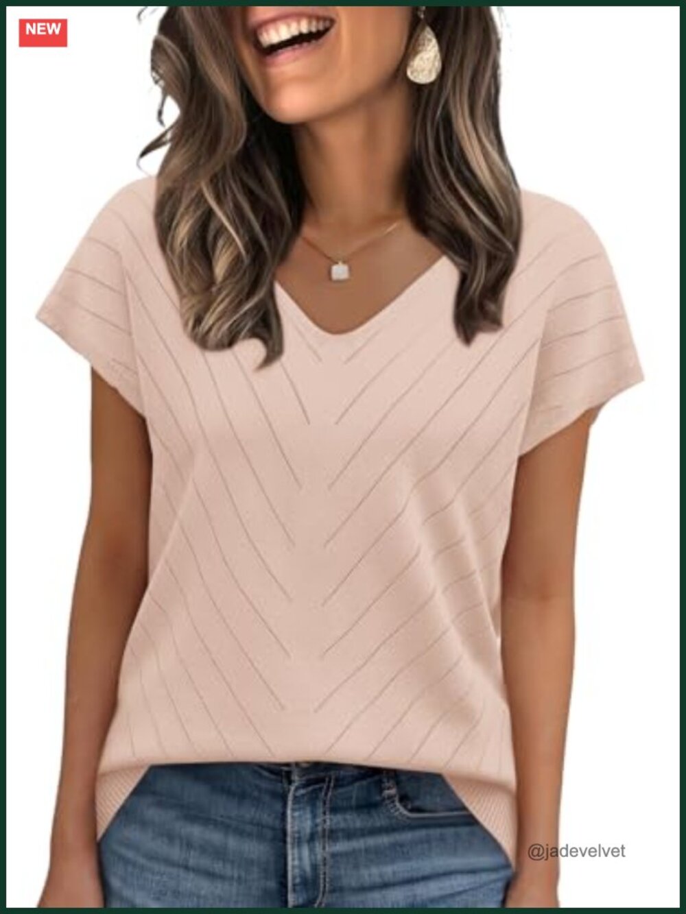 Women's V-Neck Short Sleeve Knit Sweater - Lightweight Cap Sleeve Casual Top